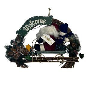 Holiday Elegance Santa Snowman Welcome‎ Wreath Sleigh Design New